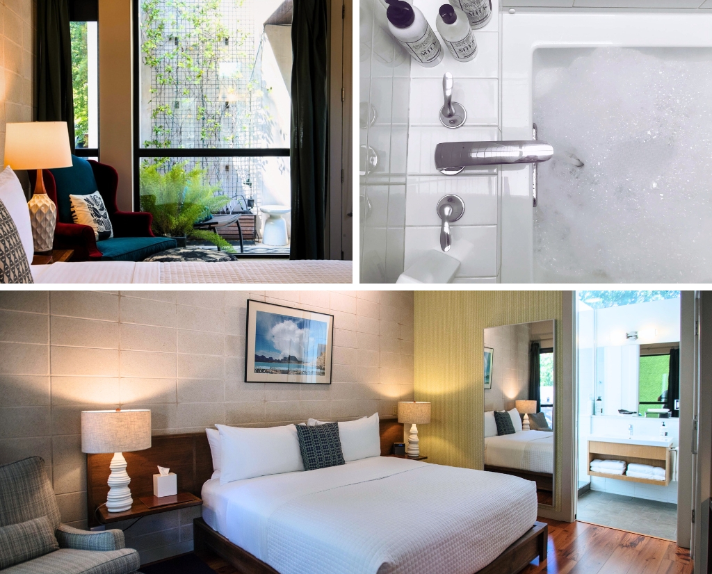 Heywood Hotel luxury guest rooms with deep soaking tubs and private patios