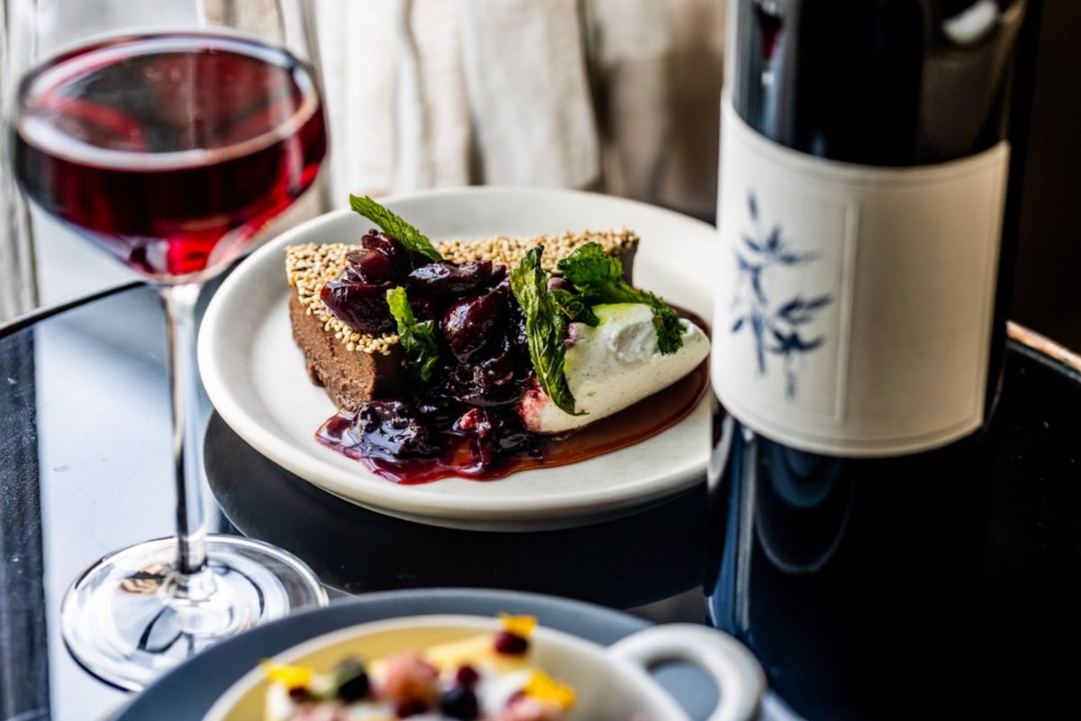 Dessert and wine at Olamaie, one of the most romantic restaurants in Austin.