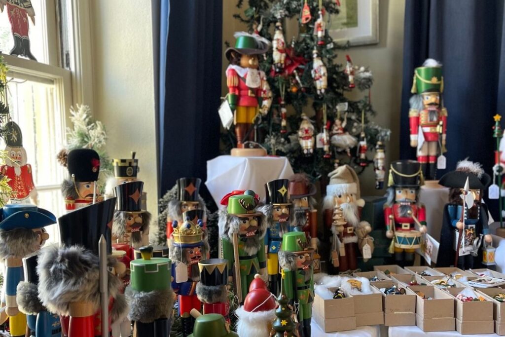 Christmas decorations at the German-Texan Christmas Market, a holiday market in Austin.