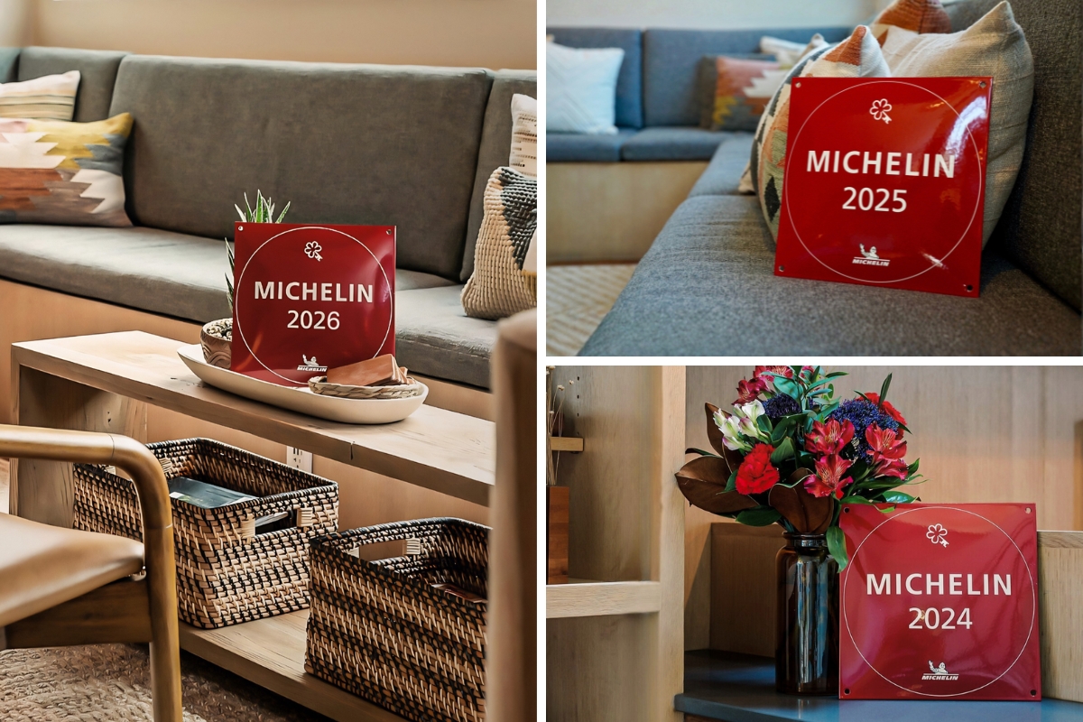Three MICHELIN Guide plaques for the Heywood Hotel, a MICHELIN Key hotel in Austin, awarded One MICHELIN Key in 2024, 2025, and 2026